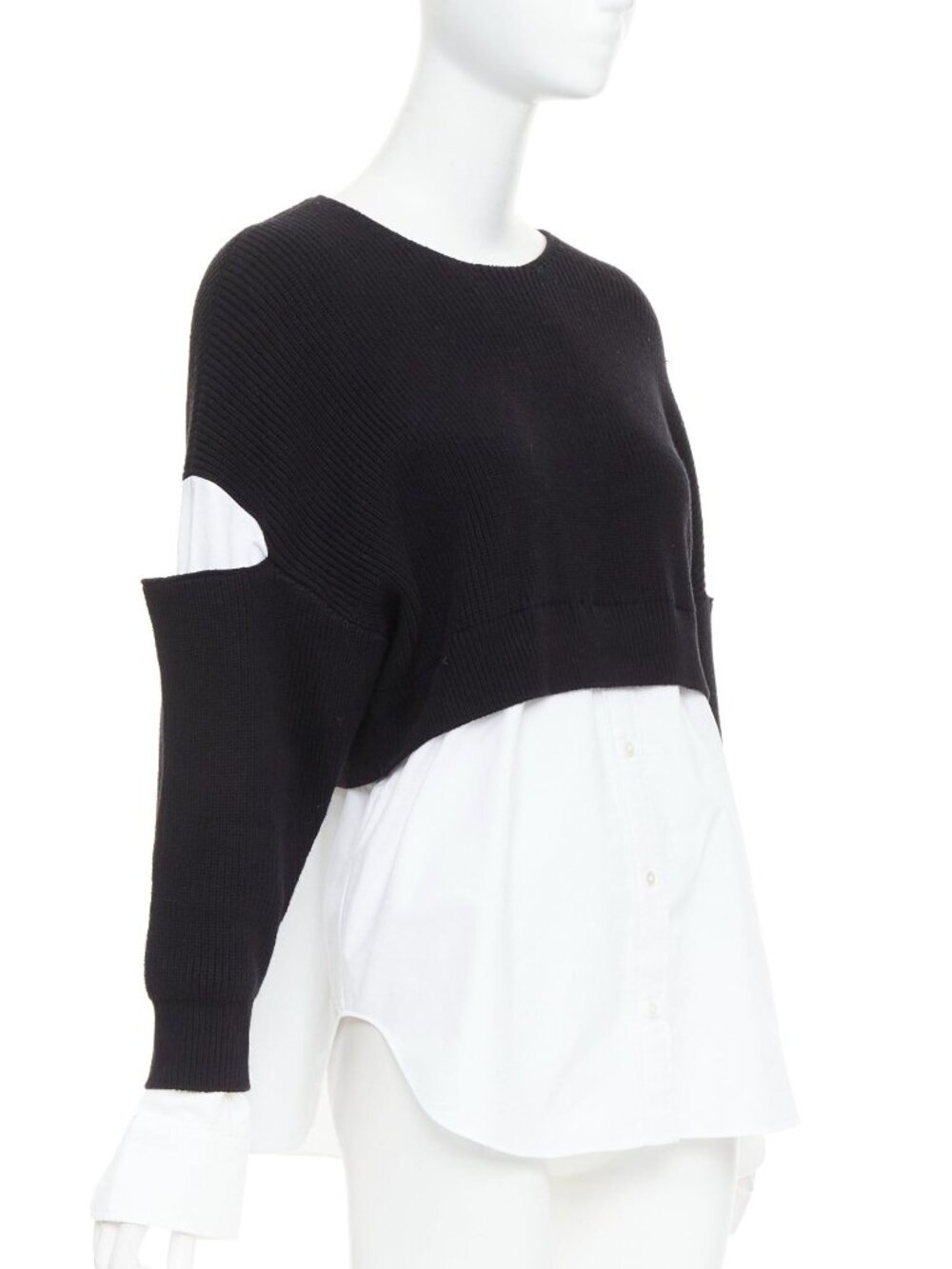 T by Alexander Wang Black Cropped Layered Sweater White Shirt Top Size S